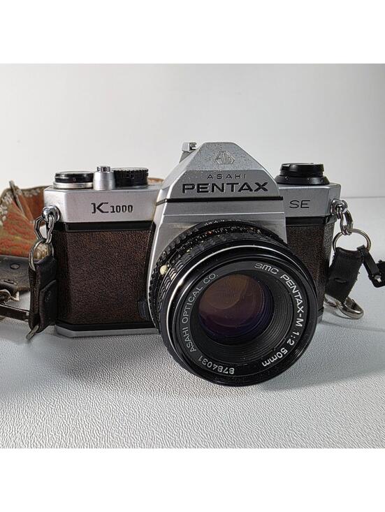 Asahi Pentax K1000 SE Brown 35mm Film Camera W/SMC Pentax-M 50mm f/2